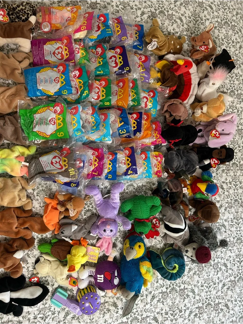 RARE 75+ Lot of TY Beanie Babies, McDonalds Teenie Babies & Happy Meal Bags
